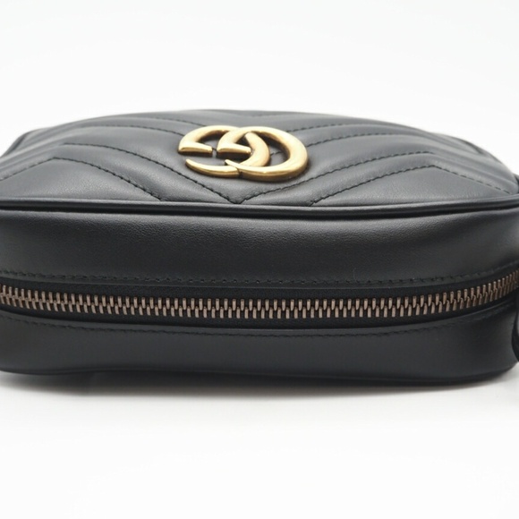 GUCCI GG Marmont Quilted Mini Bag 448065 Shoulder in Black Chevron Leather fo... - Picture 6 of 13